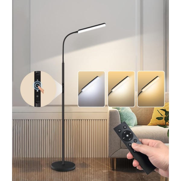 Dimunt LED Floor Lamp, Bright 15W Floor Lamps for Living Room with 1H Timer, Stepless Adjustable 3000K-6000K Colors & Brightness Standing Lamp with Remote & Touch Control Reading Floor Lamps