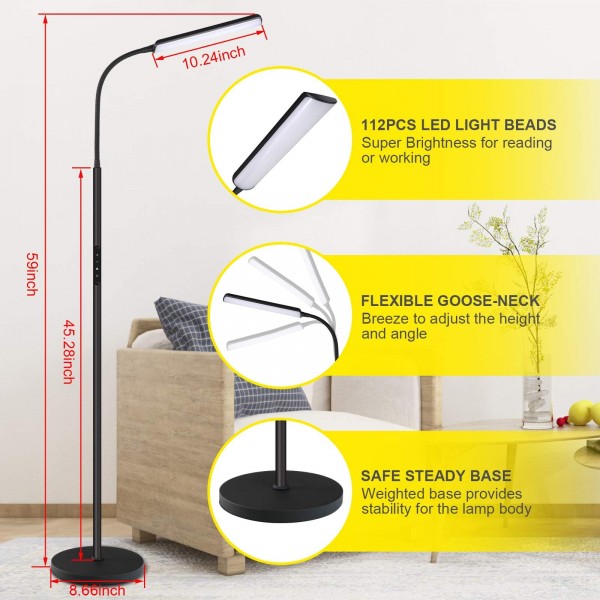 Dimunt LED Floor Lamp, Bright 15W Floor Lamps for Living Room with 1H Timer, Stepless Adjustable 3000K-6000K Colors & Brightness Standing Lamp with Remote & Touch Control Reading Floor Lamps